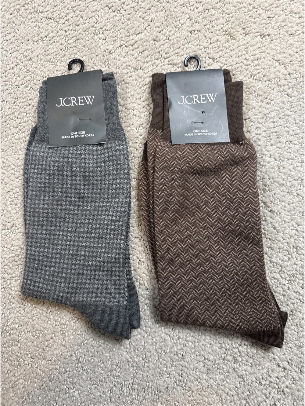 NEW J.Crew Lot of 2 Pairs Mens Crew Dress Socks Brown Gray One Size
